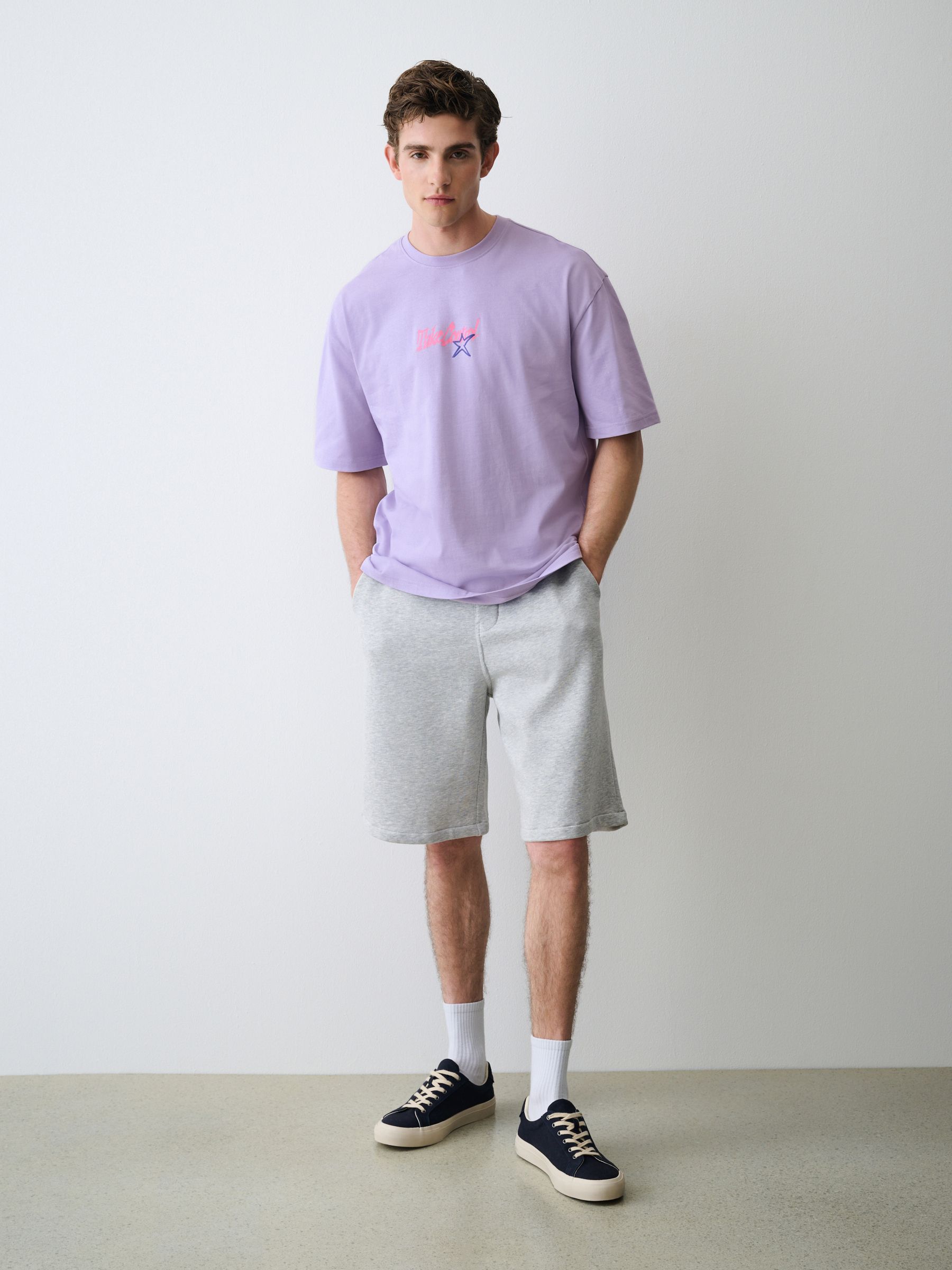 Buy Lilac Purple Relaxed Fit Graphic Print Heavy Weight T-Shirt