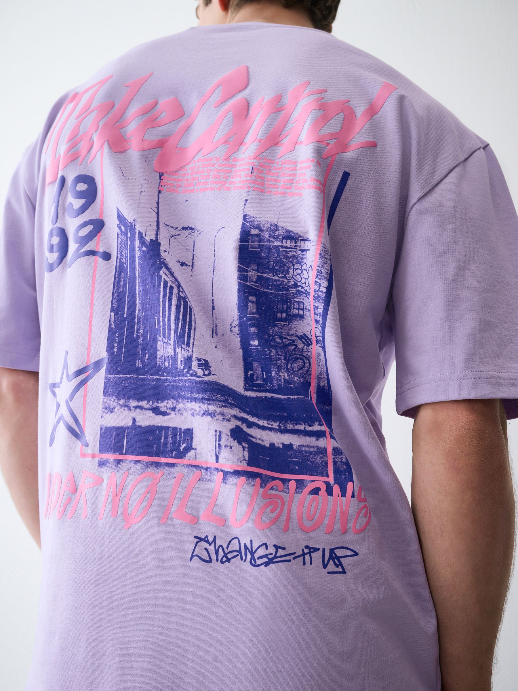 Buy Lilac Purple Relaxed Fit Graphic Print Heavy Weight T-Shirt