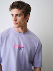 Lilac Purple Relaxed Fit Graphic Print Heavy Weight T-Shirt - Image 5 of 10