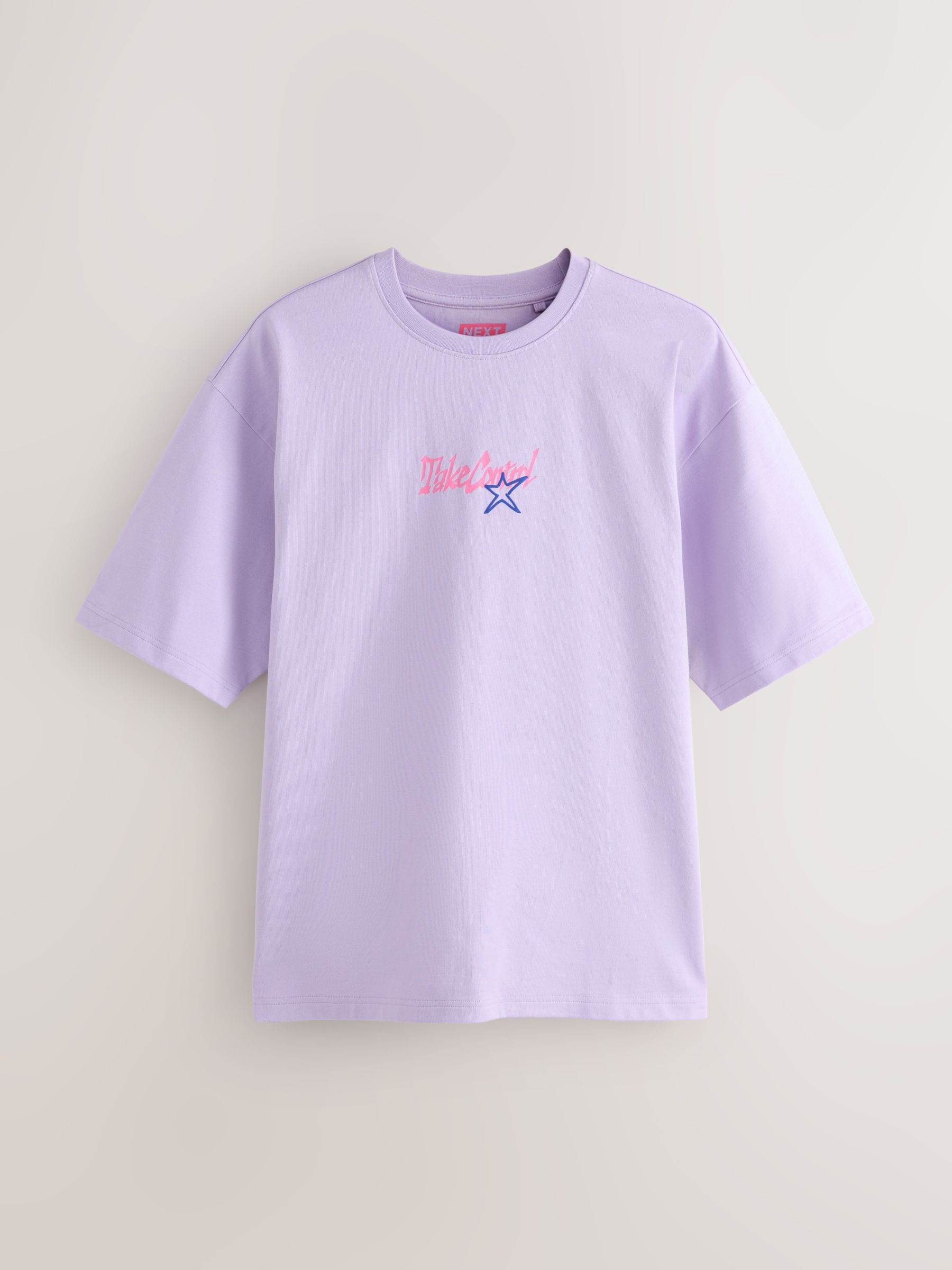Buy Lilac Purple Relaxed Fit Graphic Print Heavy Weight T-Shirt