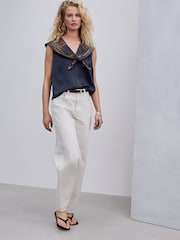 Navy Blue Scarf Sleeveless Top - Image 2 of 7