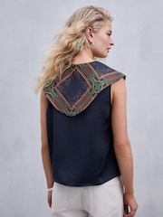 Navy Blue Scarf Sleeveless Top - Image 3 of 7