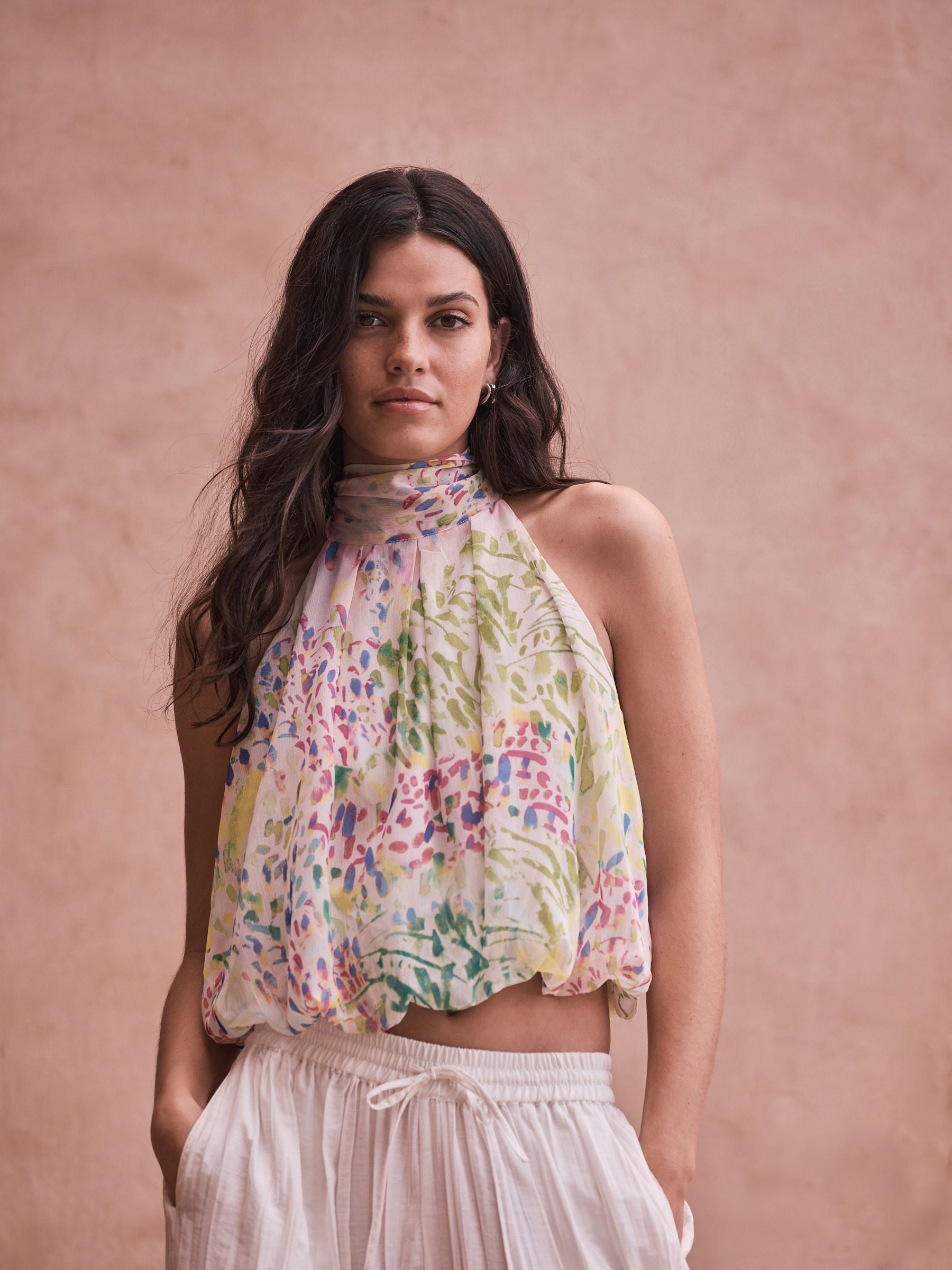 Floral halter neck ♡ pink Buy Green/Pink Floral National Trust X Next Bubble Hem Halter Neck