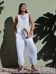 White Floral Cutwork Sleeveless Shell Top - Image 3 of 8
