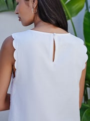 White Floral Cutwork Sleeveless Shell Top - Image 4 of 8