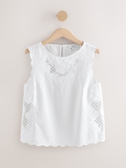 White Floral Cutwork Sleeveless Shell Top - Image 6 of 8