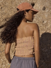 Orange/Burgundy Stripe Shirred Bandeau Top with Linen - Image 5 of 9