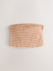 Orange/Burgundy Stripe Shirred Bandeau Top with Linen - Image 7 of 9