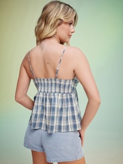 Blue/Butter Yellow Check V-Neck Cami Top - Image 4 of 8