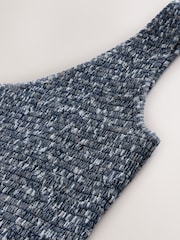 Navy Gingham Shirred One Shoulder Sleeveless Top - Image 6 of 7