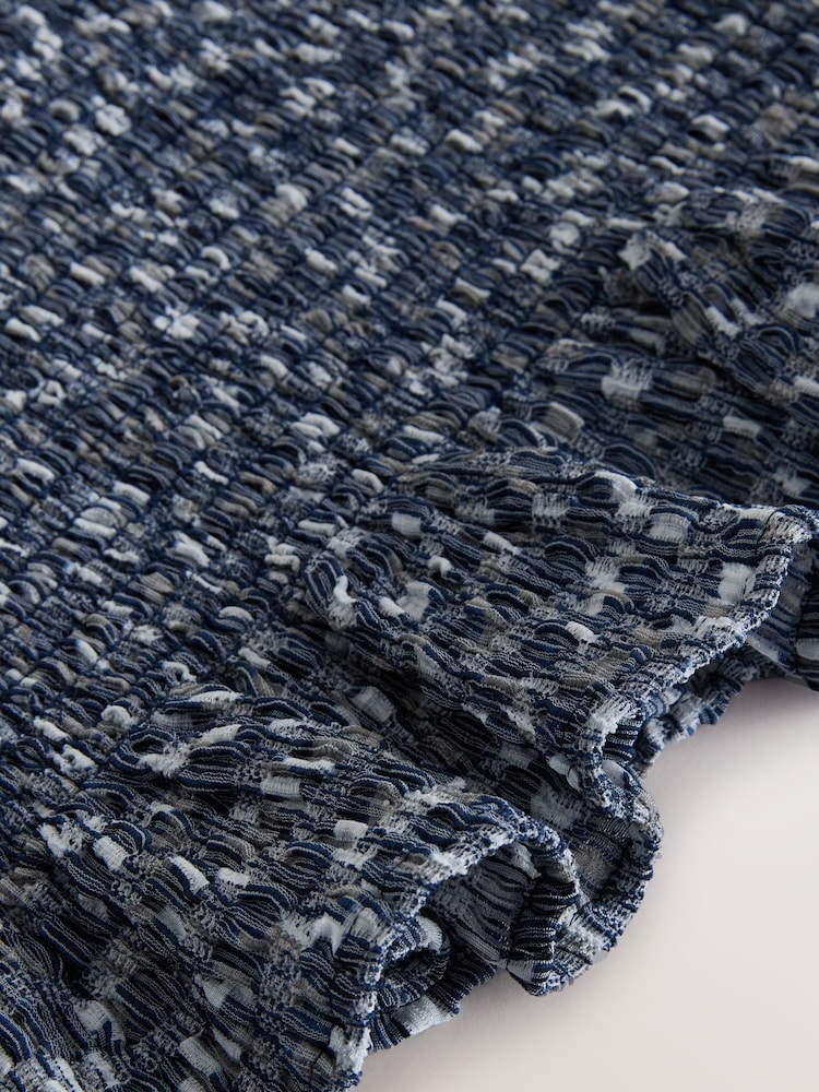 Navy Gingham Shirred One Shoulder Sleeveless Top - Image 7 of 7