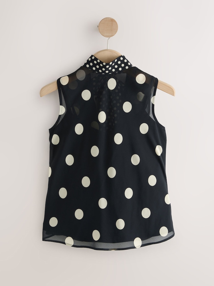 Gepunktet, Schwarz - Mesh Sleeveless Scarf Top - Bild 1 von 3