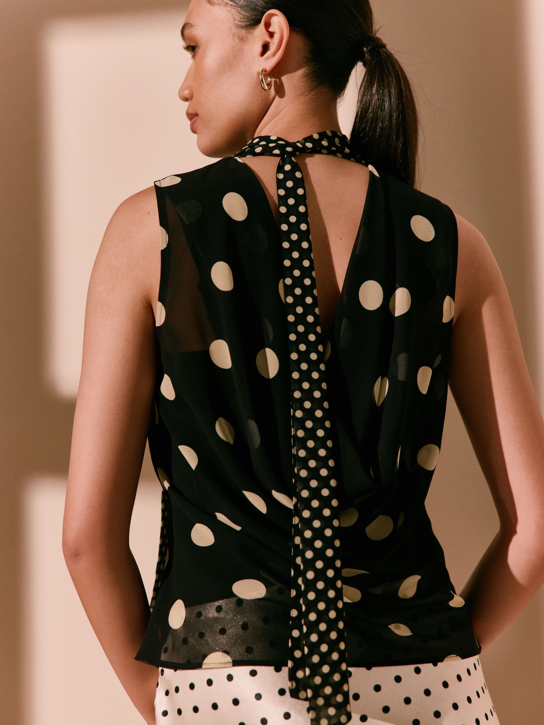 Buy Black Polka Dot Mesh Sleeveless Scarf Top from the Next UK