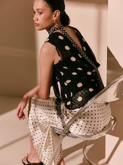 Black Polka Dot Mesh Sleeveless Scarf Top - Image 5 of 8