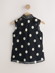 Black Polka Dot Mesh Sleeveless Scarf Top - Image 6 of 8