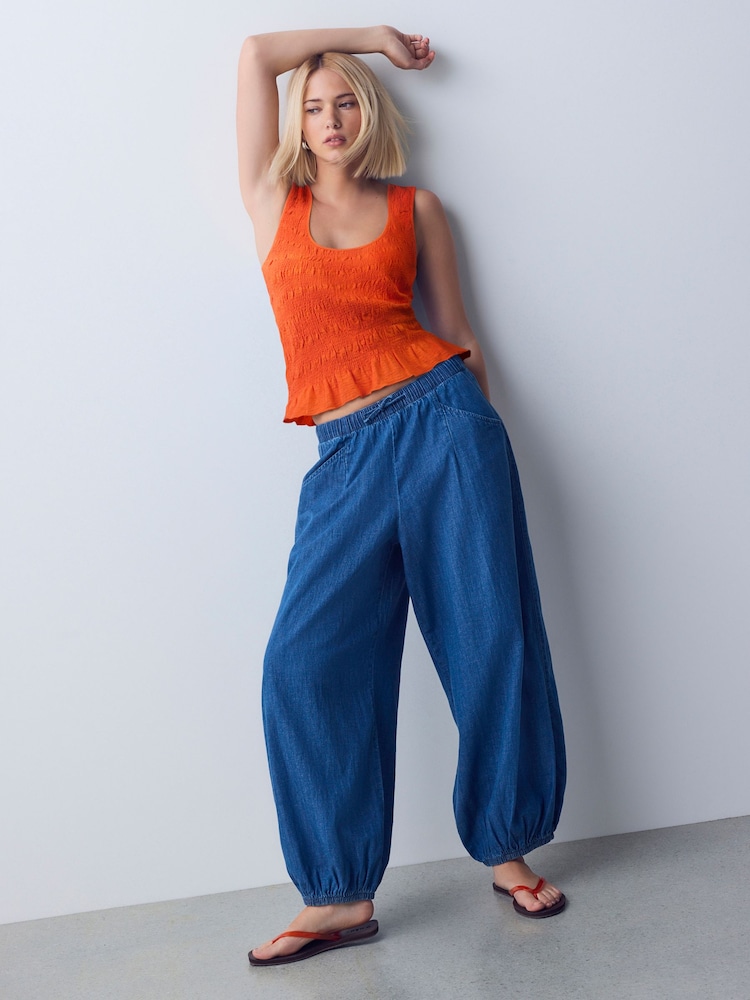 Orange Shirred Modal Scoop Neck Vest - Image 1 of 6