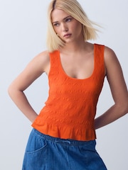 Orange Shirred Modal Scoop Neck Vest - Image 2 of 6