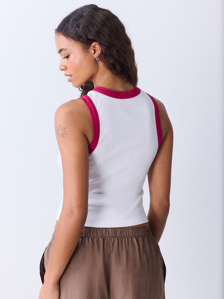 White with Pink Tipping Embellished Hibiscus Sleeveless Top - Image 2 of 6 White with Pink Tipping Embellished Hibiscus Sleeveless Top - Image 2 of 6