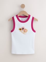 White with Pink Tipping Embellished Hibiscus Sleeveless Top - Image 4 of 6