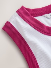 White with Pink Tipping Embellished Hibiscus Sleeveless Top - Image 6 of 6