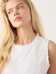 White Sleeveless Crew Neck Cornelli Top - Image 5 of 5