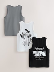 Black/White/Grey Graphic Vests 3 Pack - Image 1 of 15