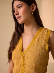 أصفر شاحب - صديري بدون أكمام بياقة على شكل V وملمس بارز - صورة 1 من 4