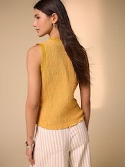 أصفر شاحب - صديري بدون أكمام بياقة على شكل V وملمس بارز - صورة 4 من 4