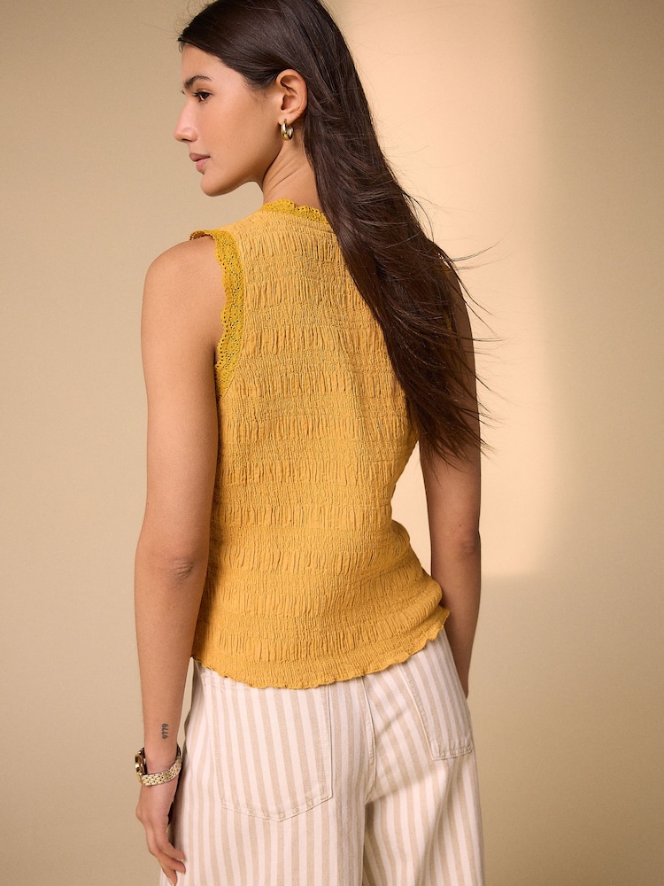 أصفر شاحب - صديري بدون أكمام بياقة على شكل V وملمس بارز - صورة 4 من 4