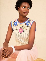 Love & Roses Cotton Rich Floral Detail Crochet Knitted Vest - Imaginea 4 din 4