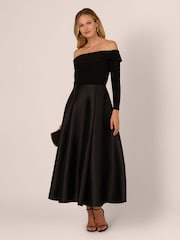 Adrianna Papell Black Mikado Combo Ankle Dress - Image 1 of 6