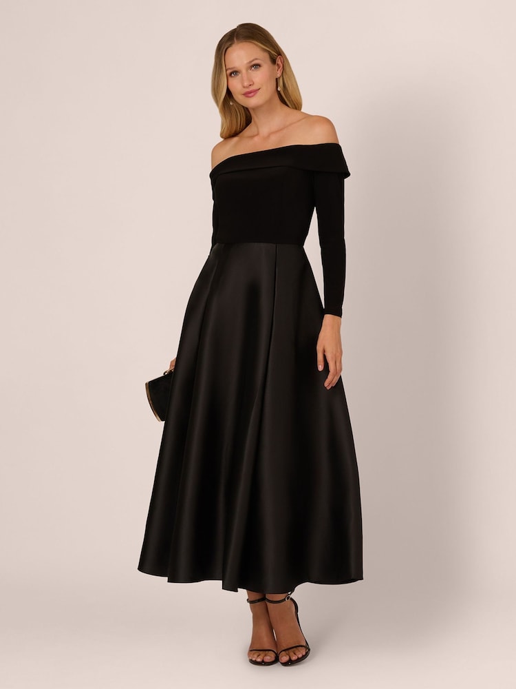 Adrianna Papell Black Mikado Combo Ankle Dress - Image 1 of 6 Adrianna Papell Black Mikado Combo Ankle Dress - Image 1 of 6