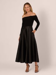Adrianna Papell Black Mikado Combo Ankle Dress - Image 2 of 6