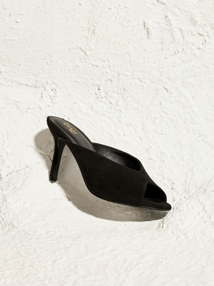 Linzi Black Marseille Peep Toe Mule Heels - Image 6 of 6