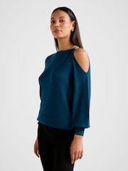 Forever New Blue Alessia Cold Shoulder Jumper - Image 4 of 5