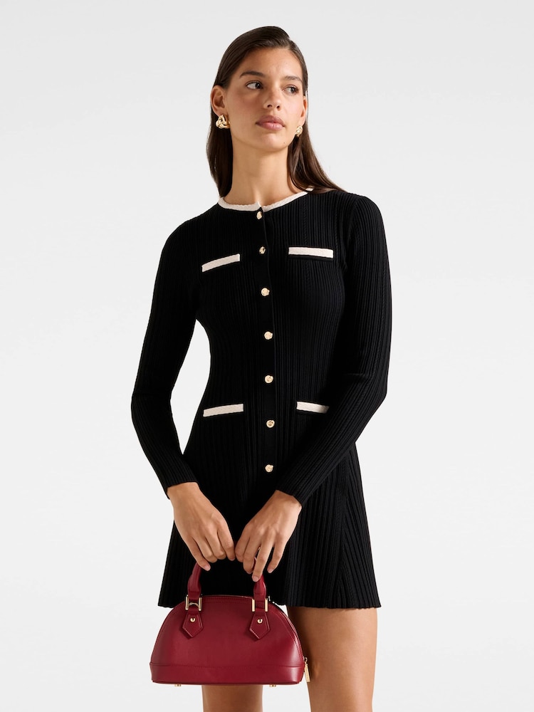 Forever New Black Brielle Fit and Flare Knitted Mini Dress - Image 1 of 5 Forever New Black Brielle Fit and Flare Knitted Mini Dress - Image 1 of 5