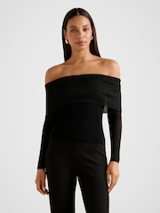 Forever New Black Brynn Bardot Neck Knitted Blouse - Image 1 of 5