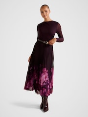 Forever New Purple Adelina 2 in 1 Pleated Midi Dress - Image 1 of 4