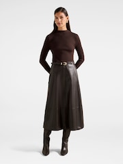 Forever New Brown Brooklyn Leather A Line Midi Dress - Image 2 of 5