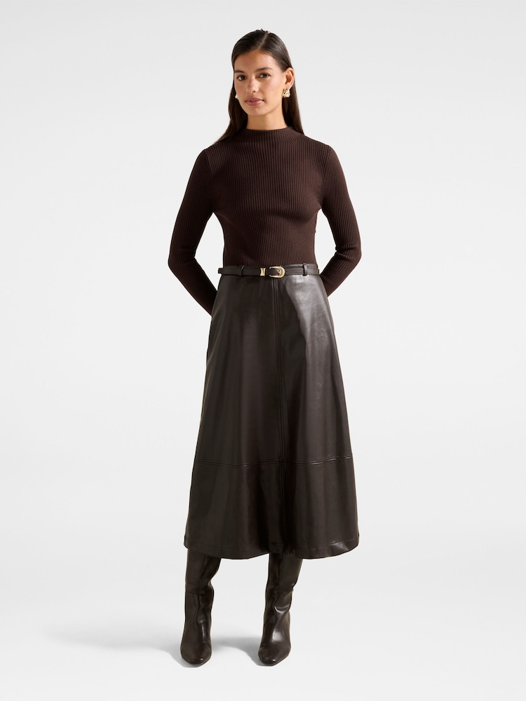 Forever New Brown Brooklyn Vegan Leather A Line Midi Dress - Image 2 of 5 Forever New Brown Brooklyn Vegan Leather A Line Midi Dress - Image 2 of 5