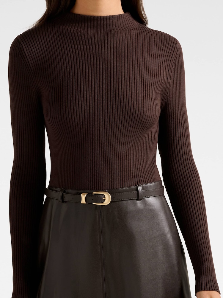 Forever New Brown Brooklyn Vegan Leather A Line Midi Dress - Image 5 of 5 Forever New Brown Brooklyn Vegan Leather A Line Midi Dress - Image 5 of 5