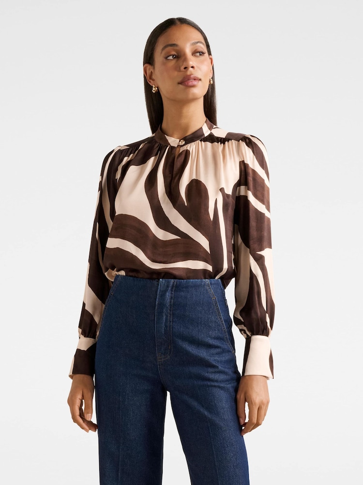 Forever New Brown Kai Gathered Detail Blouse - Image 1 of 5 Forever New Brown Kai Gathered Detail Blouse - Image 1 of 5