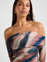 Forever New Brown Kaia Ruched Mesh Bardot Neck Top - Image 5 of 5