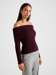 Forever New Purple Ashley Ribbed Knitted Bardot Neck Top - Image 3 of 5
