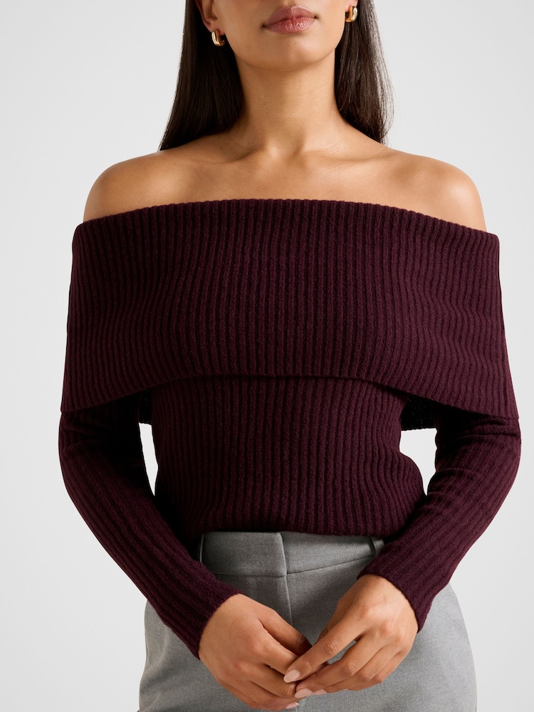 Forever New Purple Ashley Ribbed Knitted Bardot Neck Top - Image 5 of 5 Forever New Purple Ashley Ribbed Knitted Bardot Neck Top - Image 5 of 5