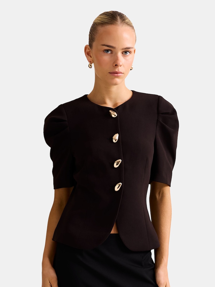 Forever New Black Tamara Short Sleeves Top - Image 1 of 5 Forever New Black Tamara Short Sleeves Top - Image 1 of 5