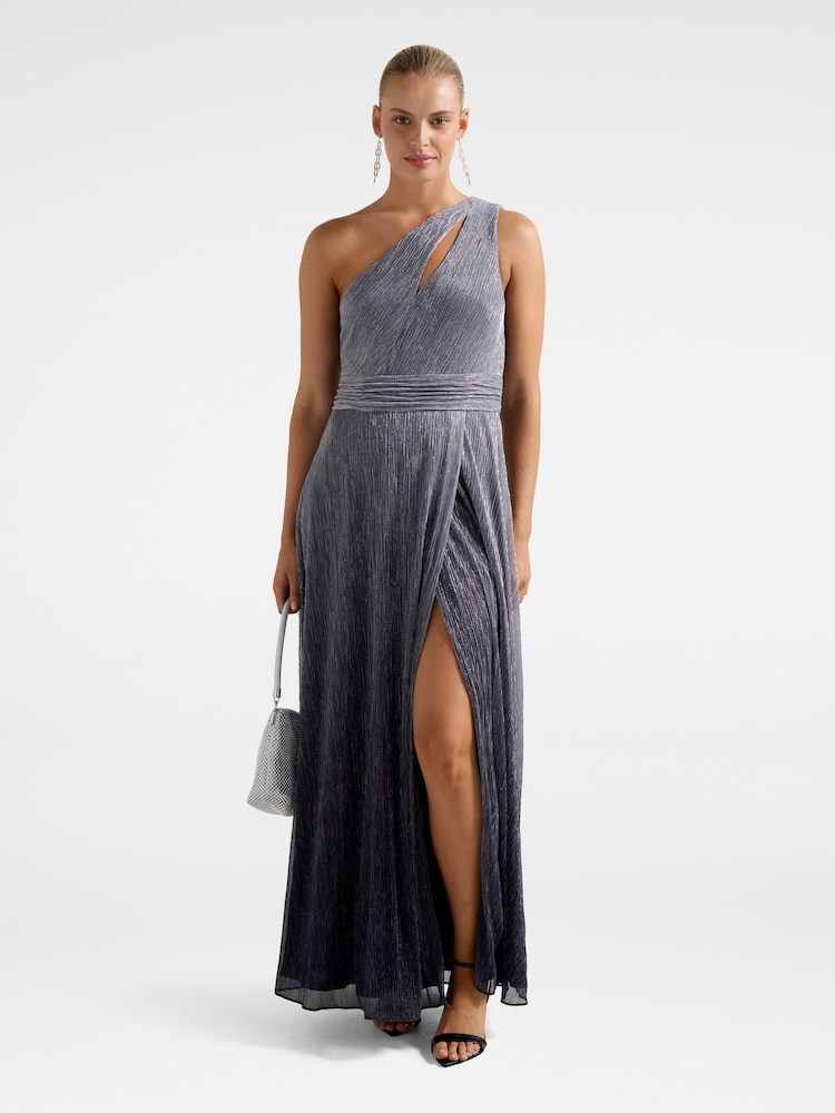 Forever New Silver Billie Asymmetrical Plisse Midi Dress - Image 1 of 4 Forever New Silver Billie Asymmetrical Plisse Midi Dress - Image 1 of 4