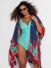 Blå - Pour Moi Indonesia Twist Front Ruched Tummy Control-badedrakt - Bilde 2 av 4