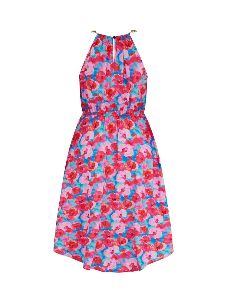 Pour Moi Blue Gold Chain High Neck Woven Beach Dress - Image 4 of 4 Pour Moi Blue Gold Chain High Neck Woven Beach Dress - Image 4 of 4