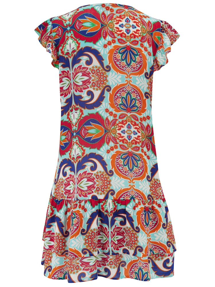Pour Moi Navy/Aqua Gracie Crinkle Frill Swing Beach Dress - Image 5 of 5